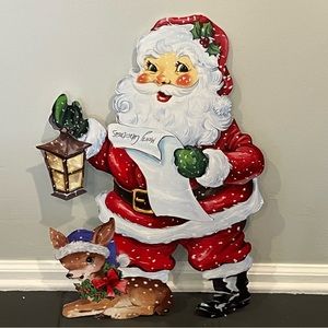 Santa Claus Cutout 24in Metal Standing Santa Christmas Retro Design